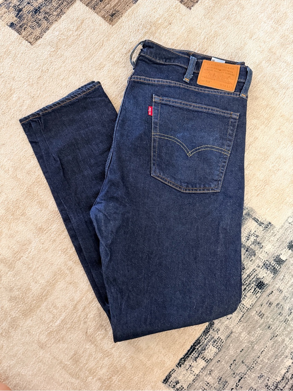 Levi's Dark Blue Denim Jeans with Tan Leather Patch